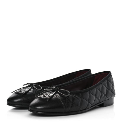 Chanel Aged Calfskin Quilted CC Cap Toe Ballerina Flats 36 Black 3 of 10