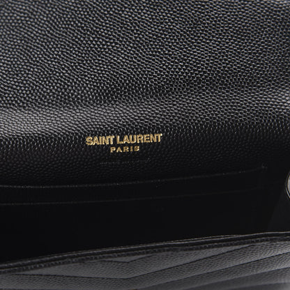 Saint Laurent Grain De Poudre Matelasse Chevron Small Monogram Envelope Wallet Black 9 of 11