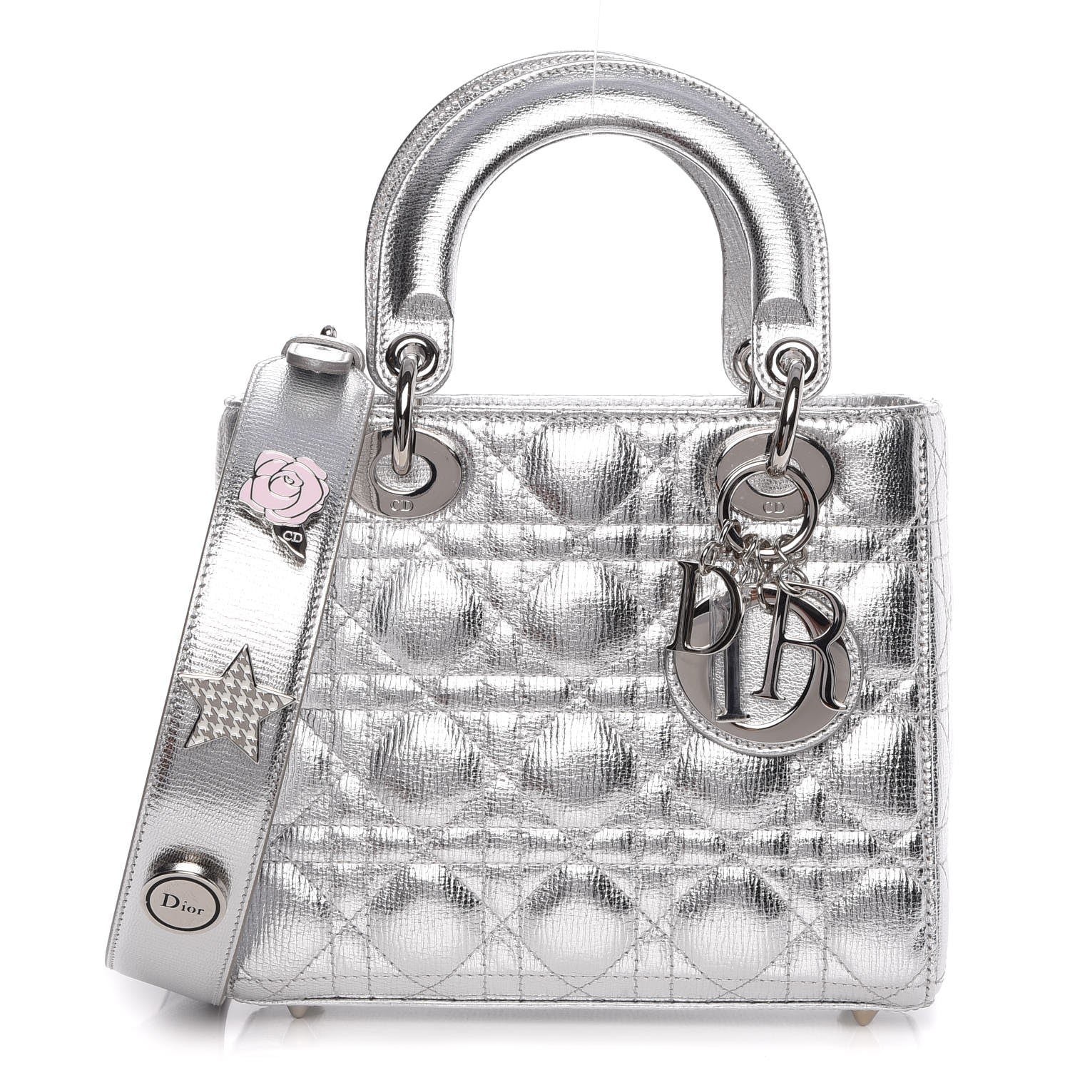 Christian Dior Metallic Grained Calfskin Cannage Small Lucky Badges My Lady Dior Silver 1 of 8