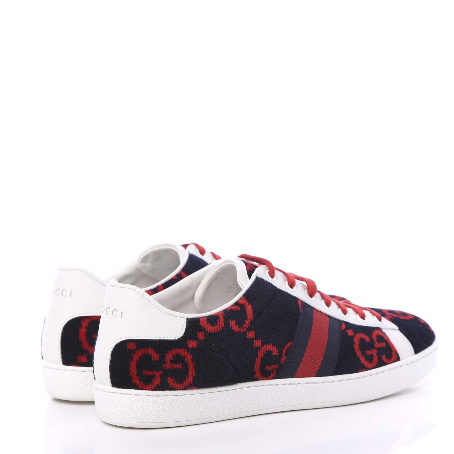 Terry Cloth GG Monogram Web Womens Ace Sneakers 40 Blue Red