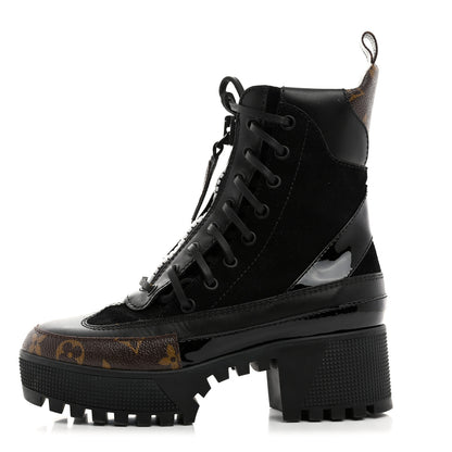 Louis Vuitton Suede Calfskin Crocodile Embossed Patent Monogram Laureate Platform Desert Boots 35 Black 1 of 8
