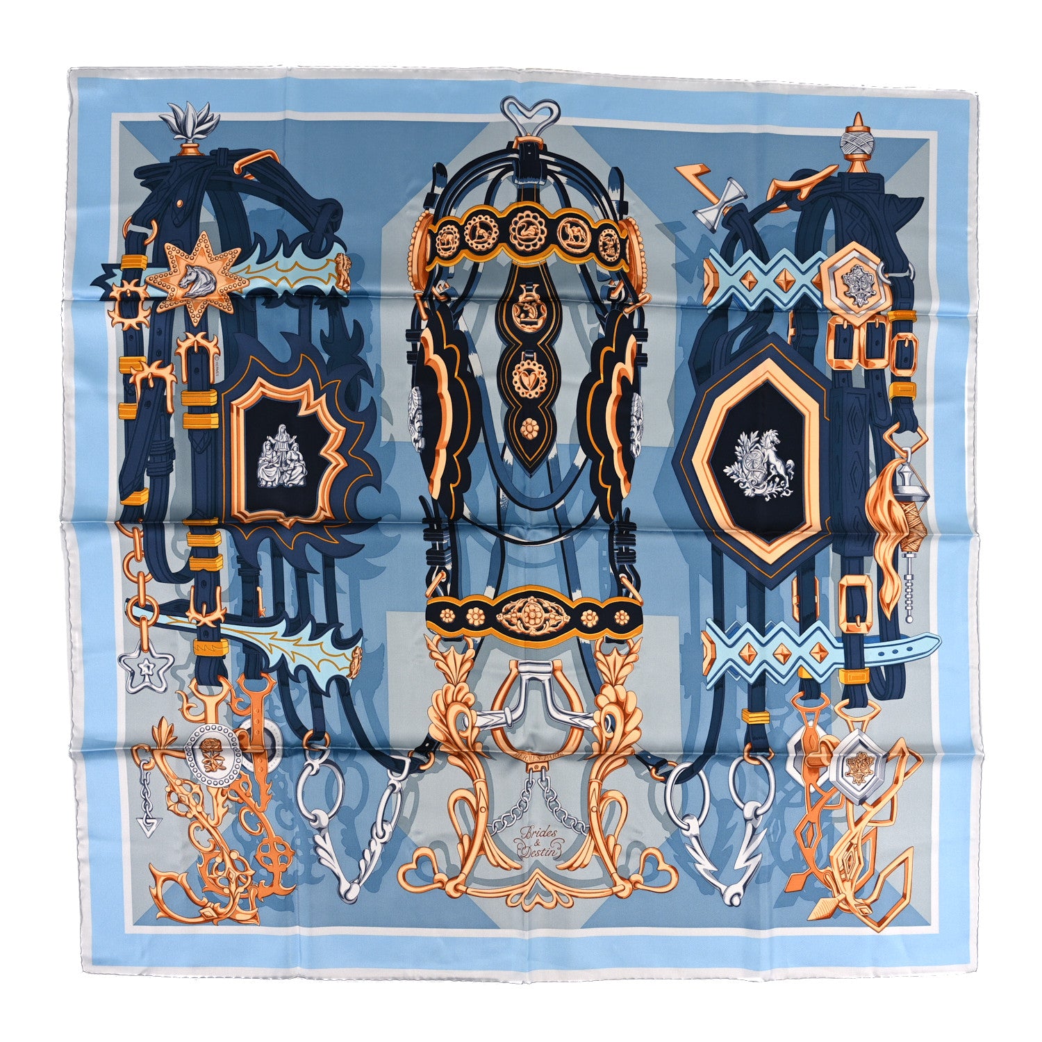Hermes Silk Brides Et Destin Scarf 90 Blue Jean Mordore Ciel 1 of 3