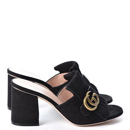 Gucci Kid Scamosciato GG Marmont Fringe 75mm Slide Sandals 37.5 Black 4 of 9