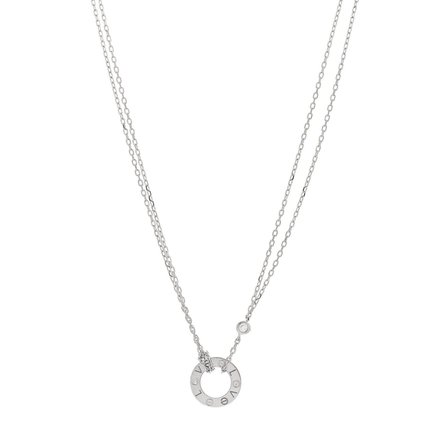 18K White Gold 2 Diamond LOVE Necklace