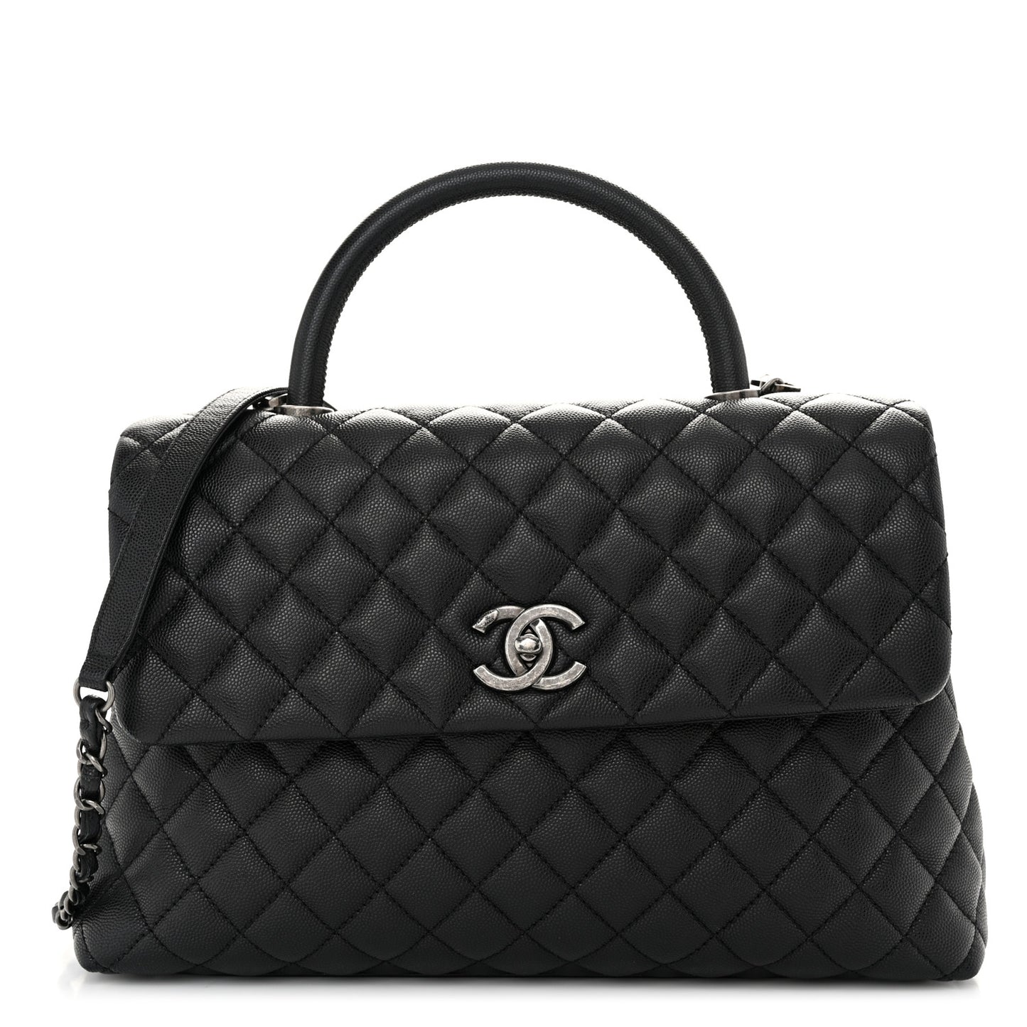 Caviar Quilted Medium Coco Handle Flap Black