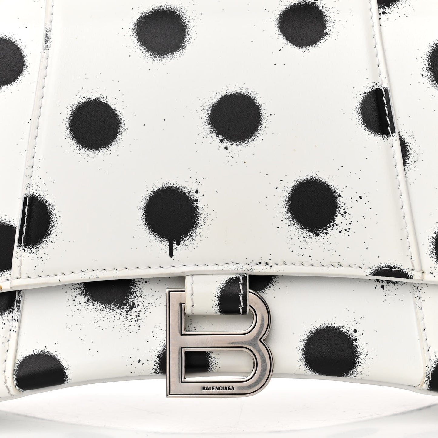 Smooth Calfskin Spray Polka Dot Small Hourglass Top Handle Bag White Black