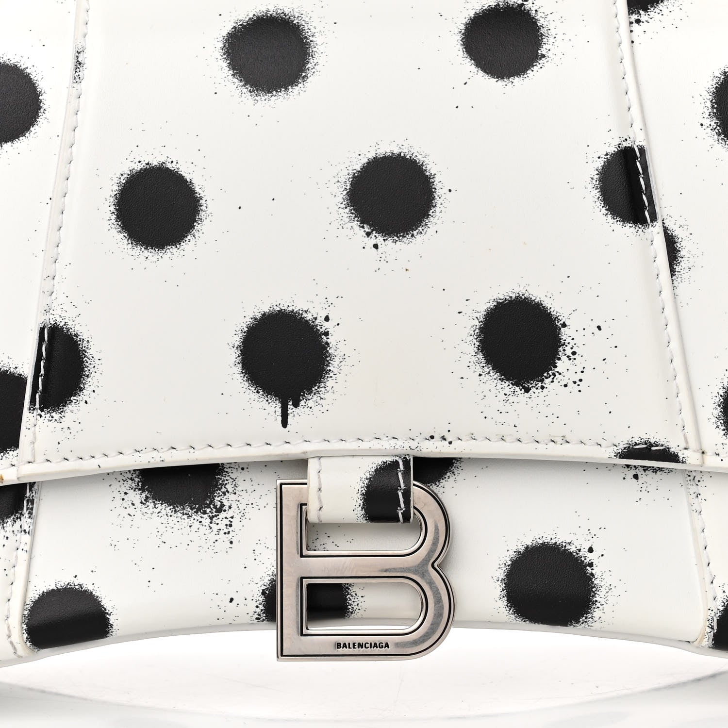 Balenciaga Smooth Calfskin Spray Polka Dot Small Hourglass Top Handle Bag White Black 8 of 12