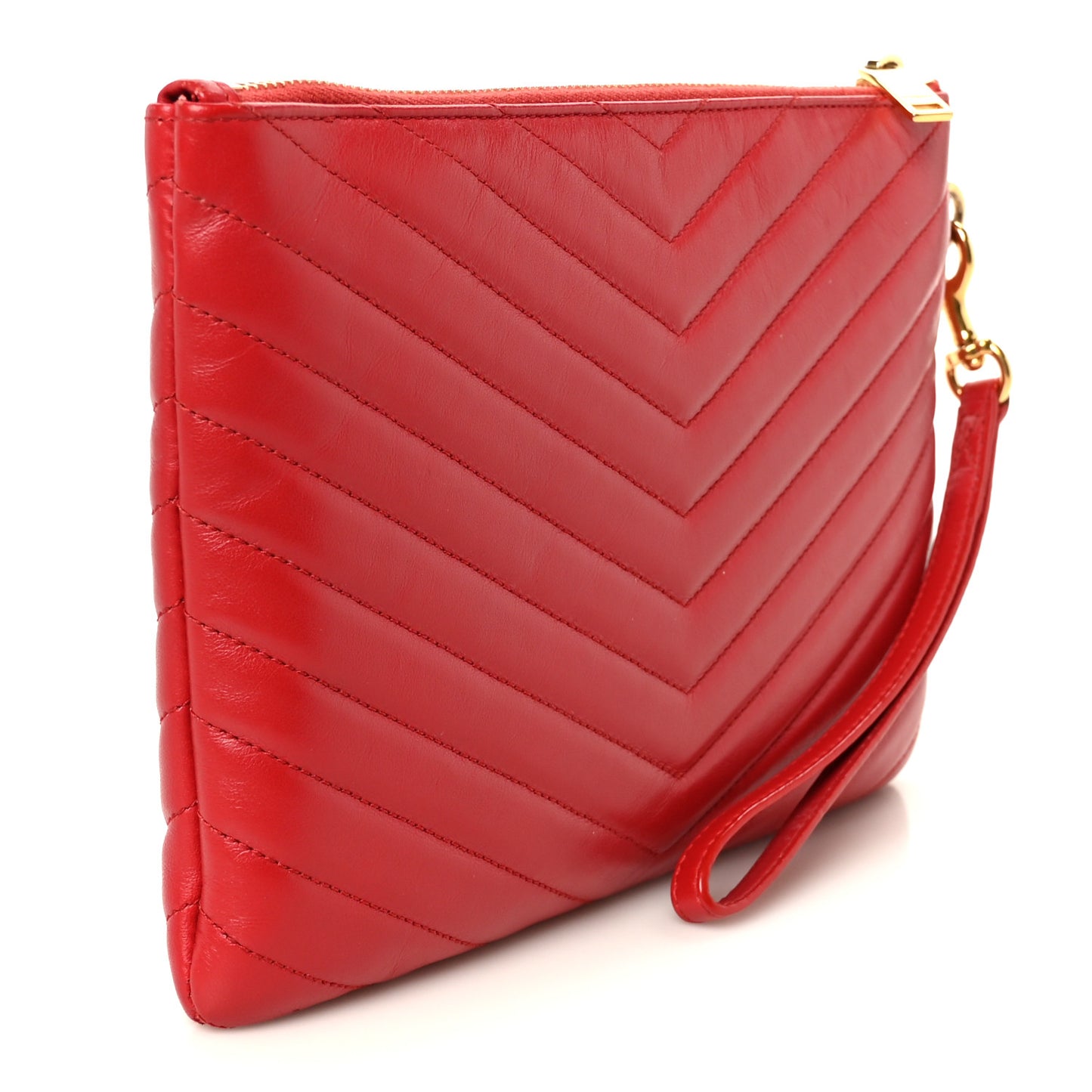 Calfskin Matelasse Chevron Monogram A5 Wristlet Bandana Red