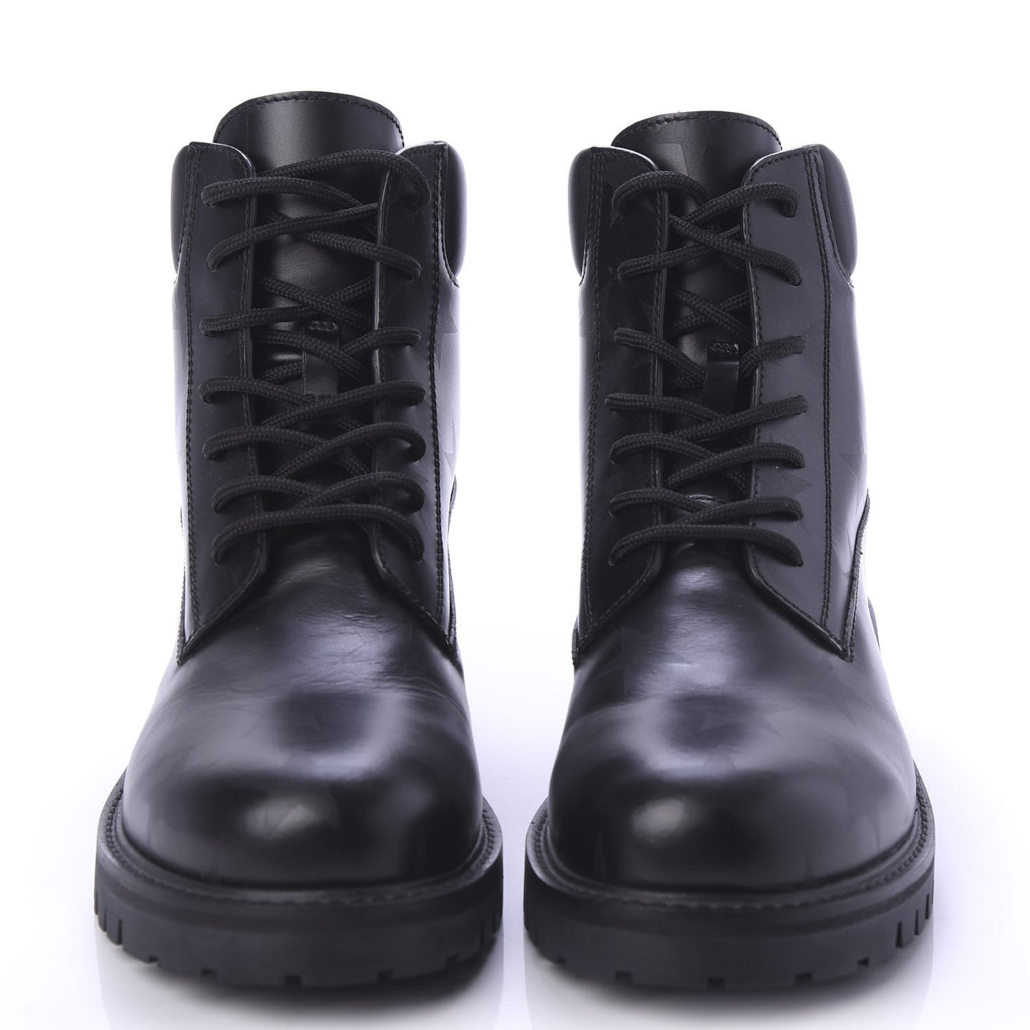 Calfskin Womens Donna Star Print Combat Boots 39.5 Black