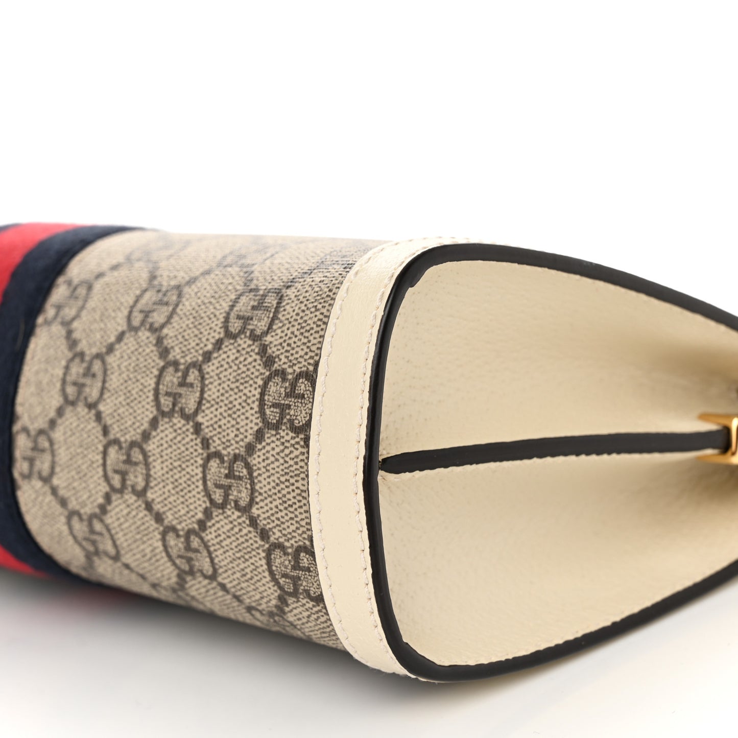 GG Supreme Monogram Textured Calfskin Web Small Ophidia Chain Shoulder Bag Beige Ebony Mystic White