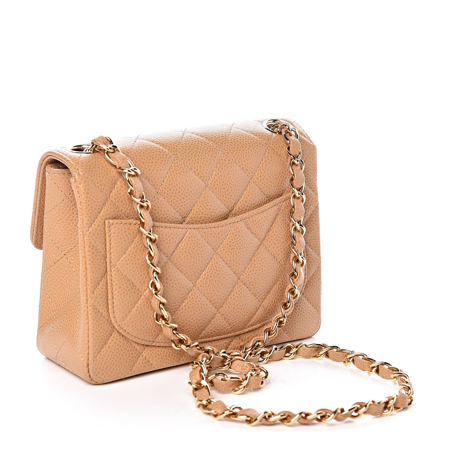 Caviar Quilted Mini Square Flap Beige