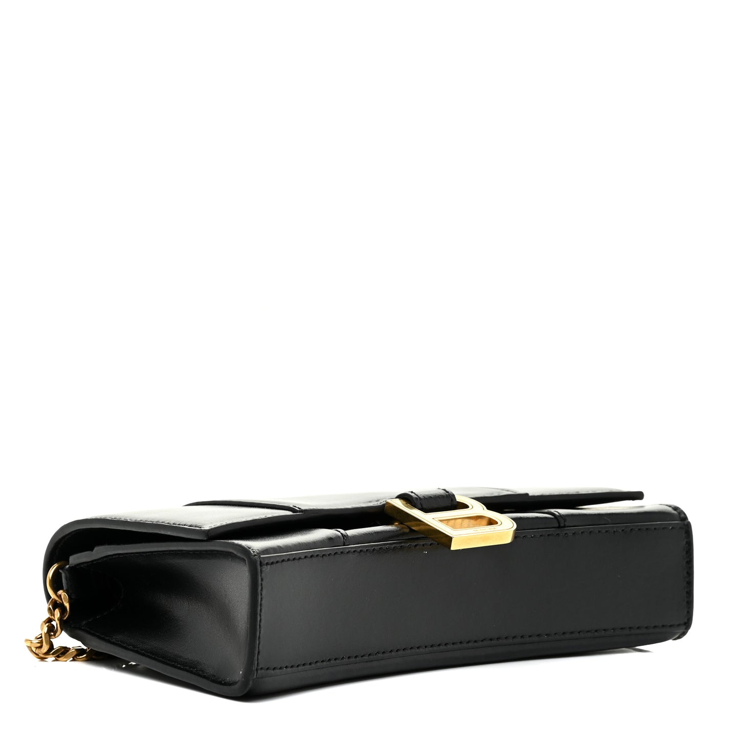 Shiny Box Calfskin Hourglass Chain Bag Black