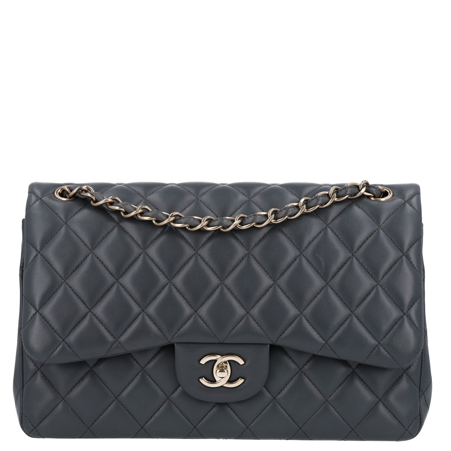 Chanel Lambskin Quilted Jumbo Double Flap Dark Grey 1 of 11