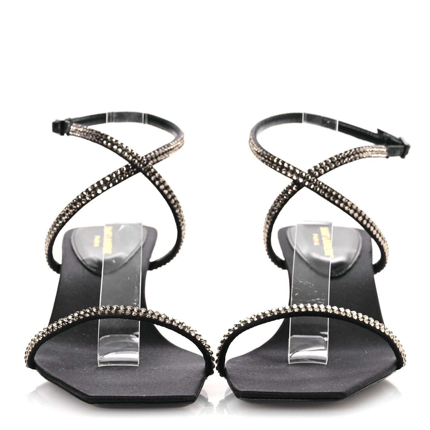 Crepe Satin Strass Baliqua 55 Ankle Strap Sandals 36.5 Black Greige