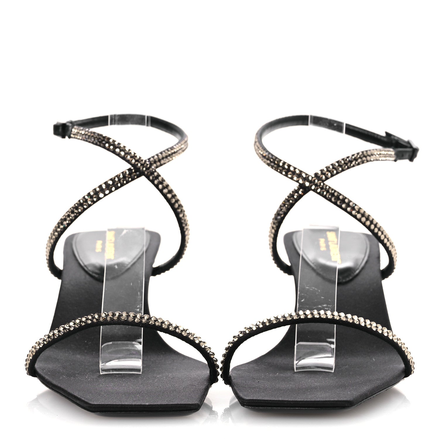 Saint Laurent Crepe Satin Strass Baliqua 55 Ankle Strap Sandals 36.5 Black Greige 2 of 11