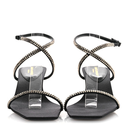 Saint Laurent Crepe Satin Strass Baliqua 55 Ankle Strap Sandals 36.5 Black Greige 2 of 11