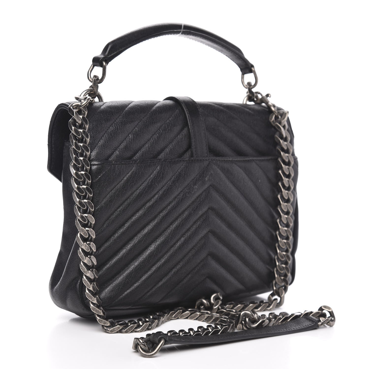 Saint Laurent Sheepskin Matelasse Chevron Monogram Medium College Bag Black 3 of 15