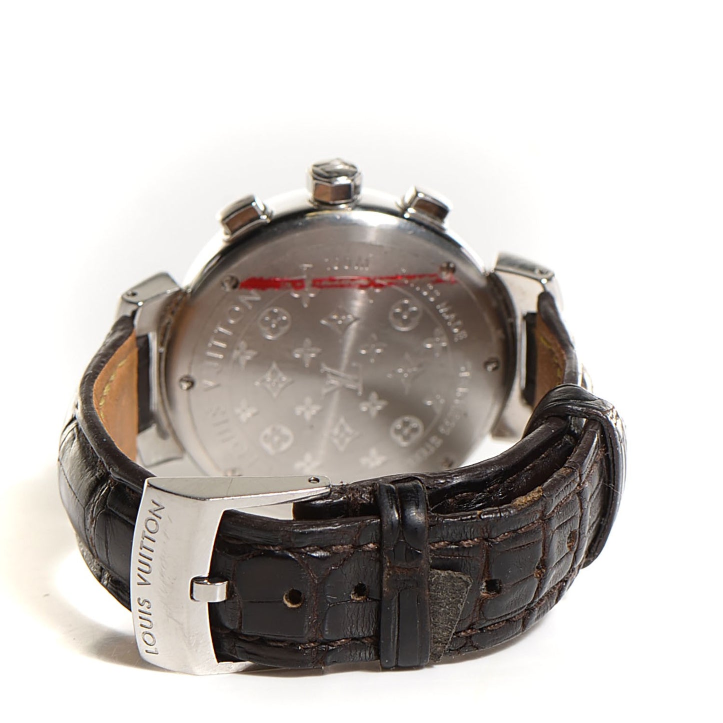 Stainless Steel Alligator 34mm Tambour Chronograph Quartz Watch Brown
