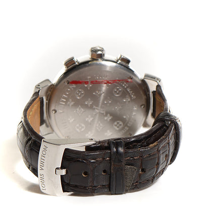 Louis Vuitton Stainless Steel Alligator 34mm Tambour Chronograph Quartz Watch Brown 5 of 9