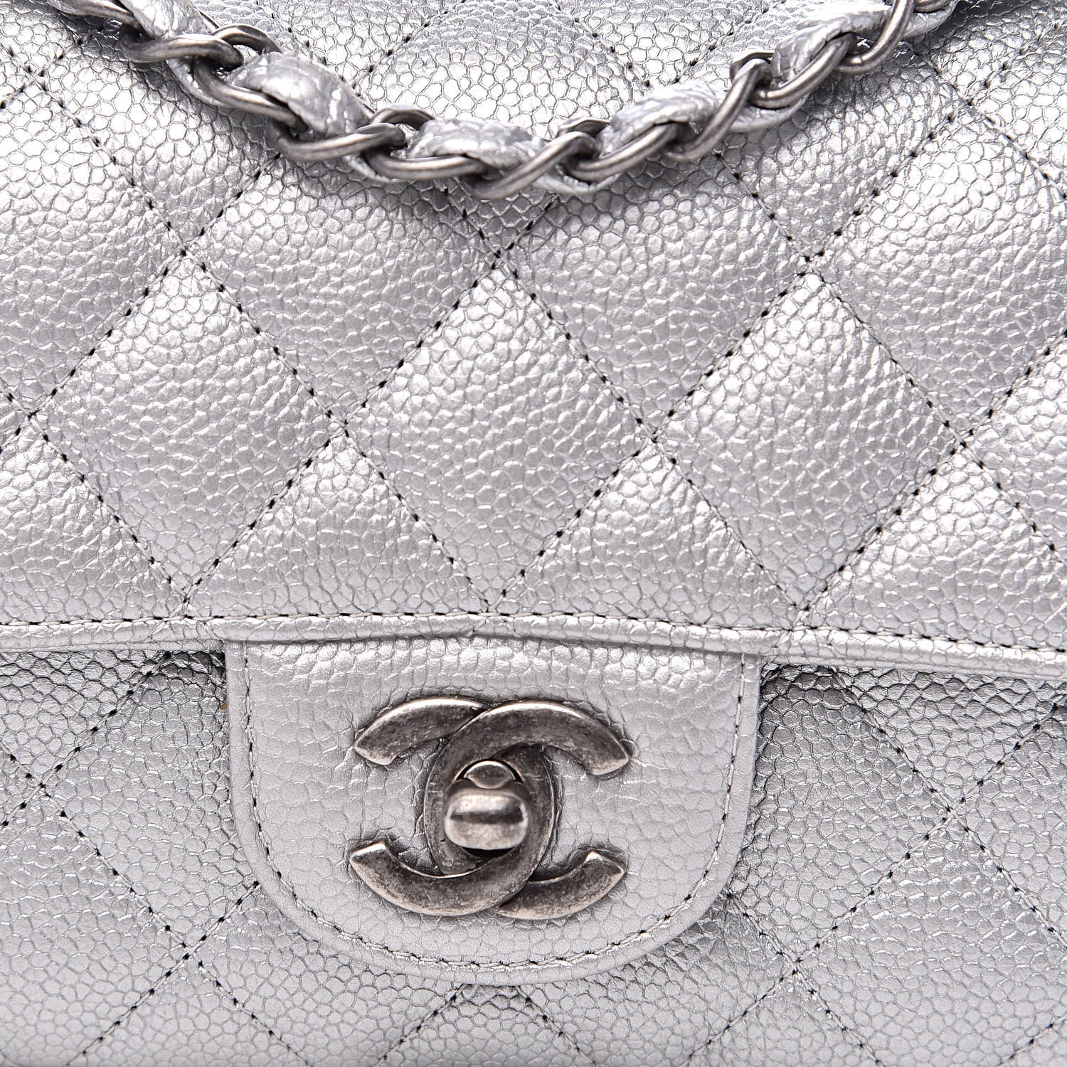 Chanel Metallic Caviar Quilted Mini Rectangular Flap Silver 12 of 13