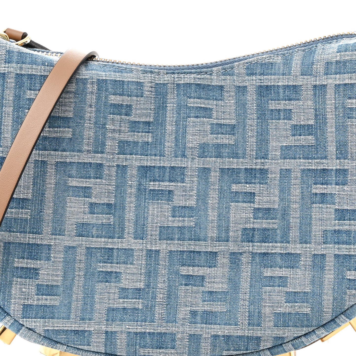 Denim Vitello King F is Fendi FF Embroidered Mini Fendigraphy Hobo Bag Denim Sand