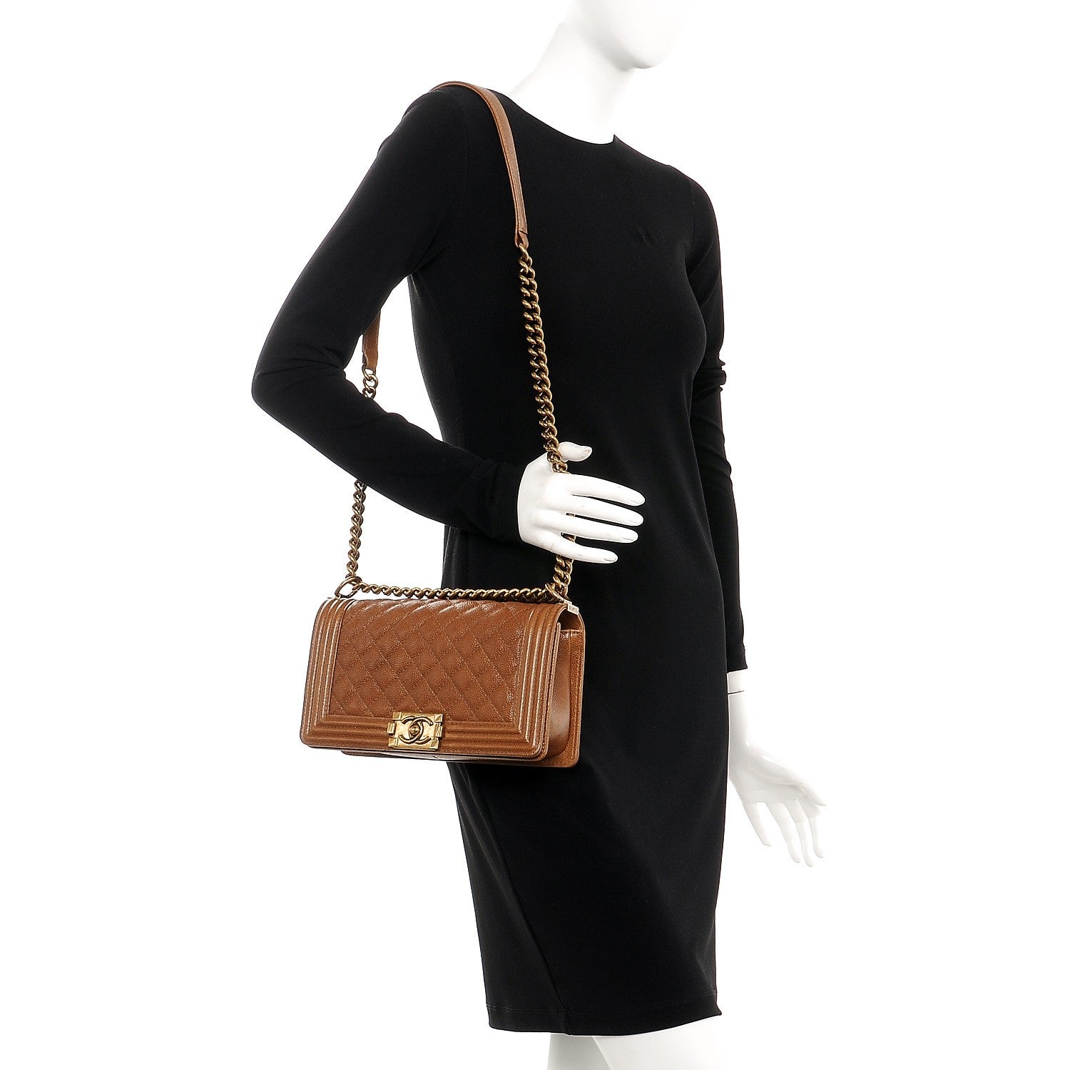 Chanel Caviar Quilted Medium Boy Flap Light Brown 2 of 14