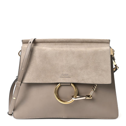 Chloe Calfskin Suede Medium Faye Shoulder Bag Motty Grey 1 of 10
