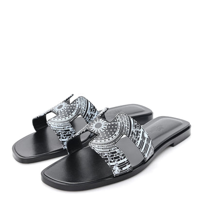 Hermes Calfskin Astrologie Bandana Oran Sandals 35.5 Black White 4 of 10
