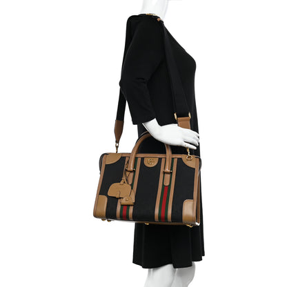 Gucci Monogram Textured Dollar Calfskin Web Medium Bauletto Duffle Top Handle Bag Black Koi Beige 2 of 15