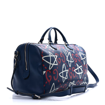 Gucci Calfskin GucciGhost Print Duffle Blue Agata Hibiscus Red 2 of 12
