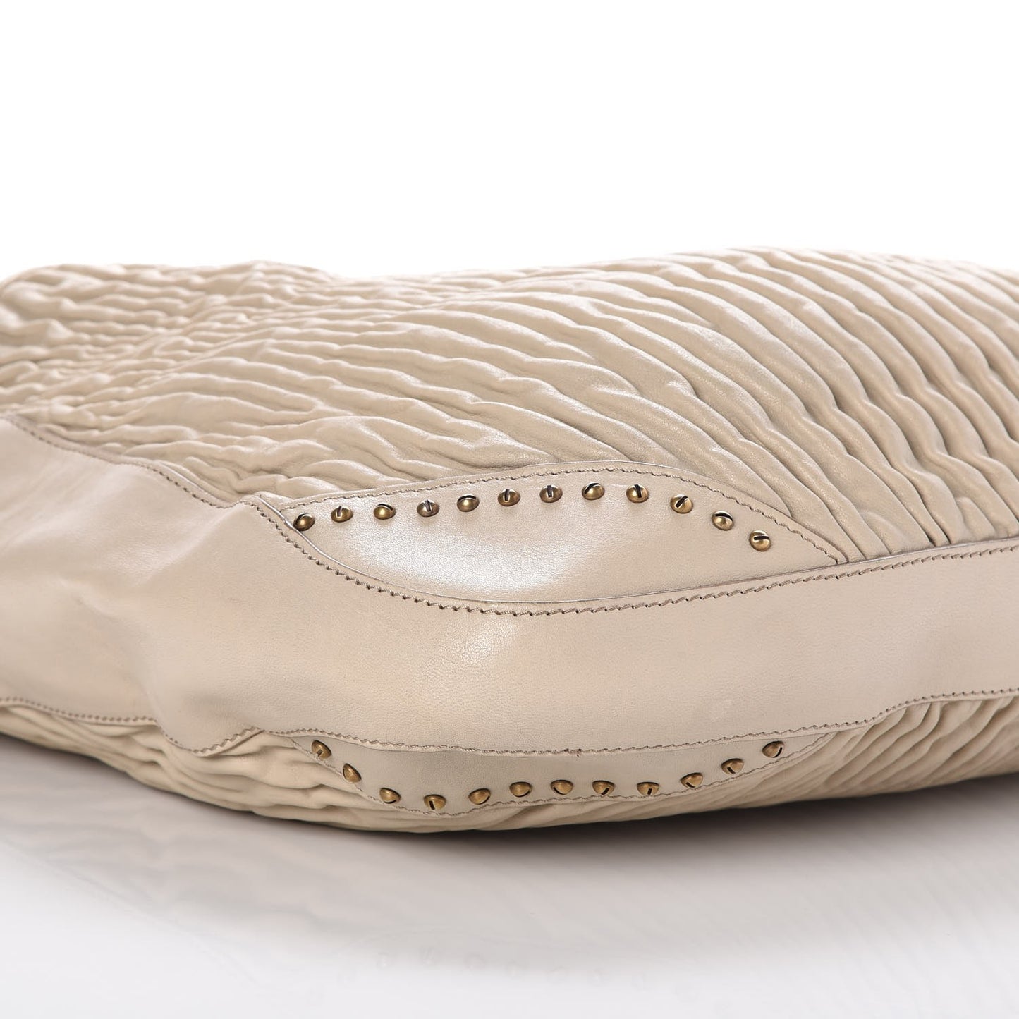 Lambskin Plisse Studded Hobo Natural