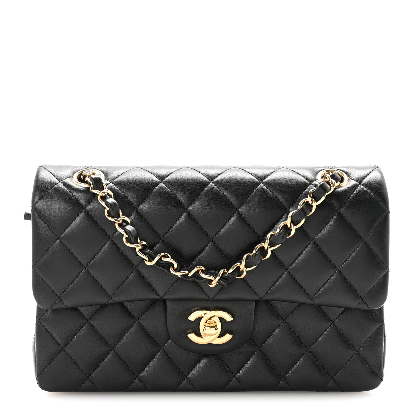 Lambskin Quilted Small Double Flap Black