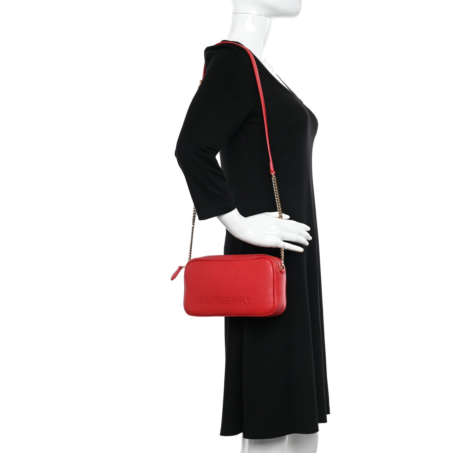 Burberry Calfskin Monogram Embossed Elongated Camera Bag Red 2 of 9