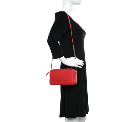 Burberry Calfskin Monogram Embossed Elongated Camera Bag Red 2 of 9