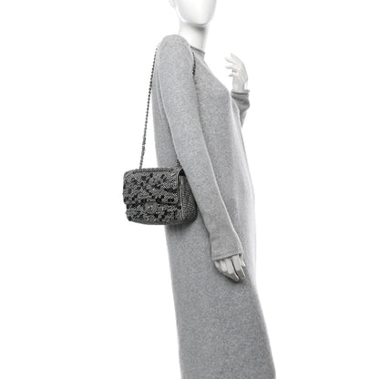 Chanel Canvas Sequin Stripe Medium Double Flap Black White 2 of 10