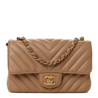 Chanel Calfskin Chevron Quilted Mini Rectangular Flap Dark Beige 1 of 9