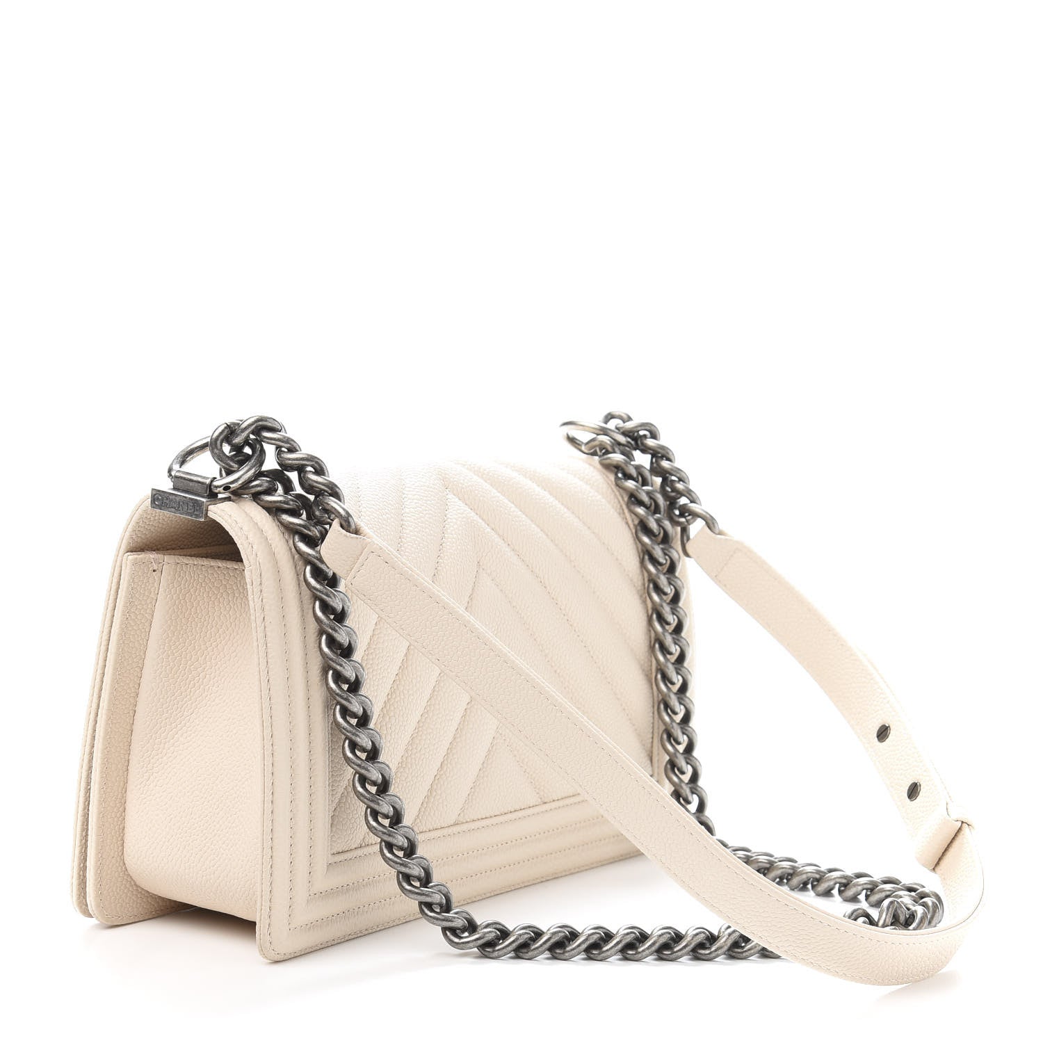 Chanel Caviar Chevron Quilted Medium Boy Flap Light Beige 3 of 10