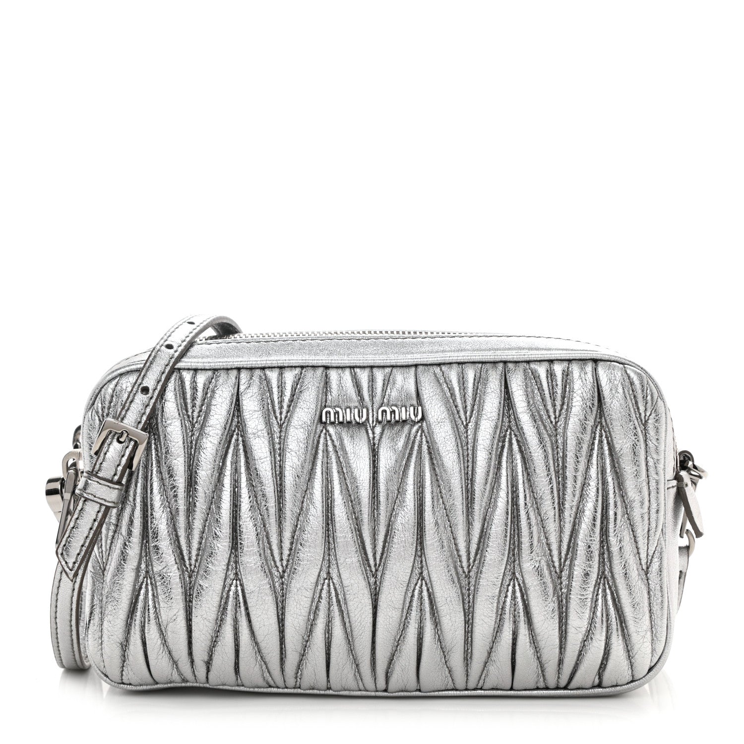 Miu Miu Metallic Nappa Matelasse Double Zip Pochette Clutch Cromo 1 of 10