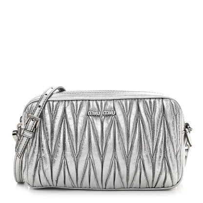 Miu Miu Metallic Nappa Matelasse Double Zip Pochette Clutch Cromo 1 of 10