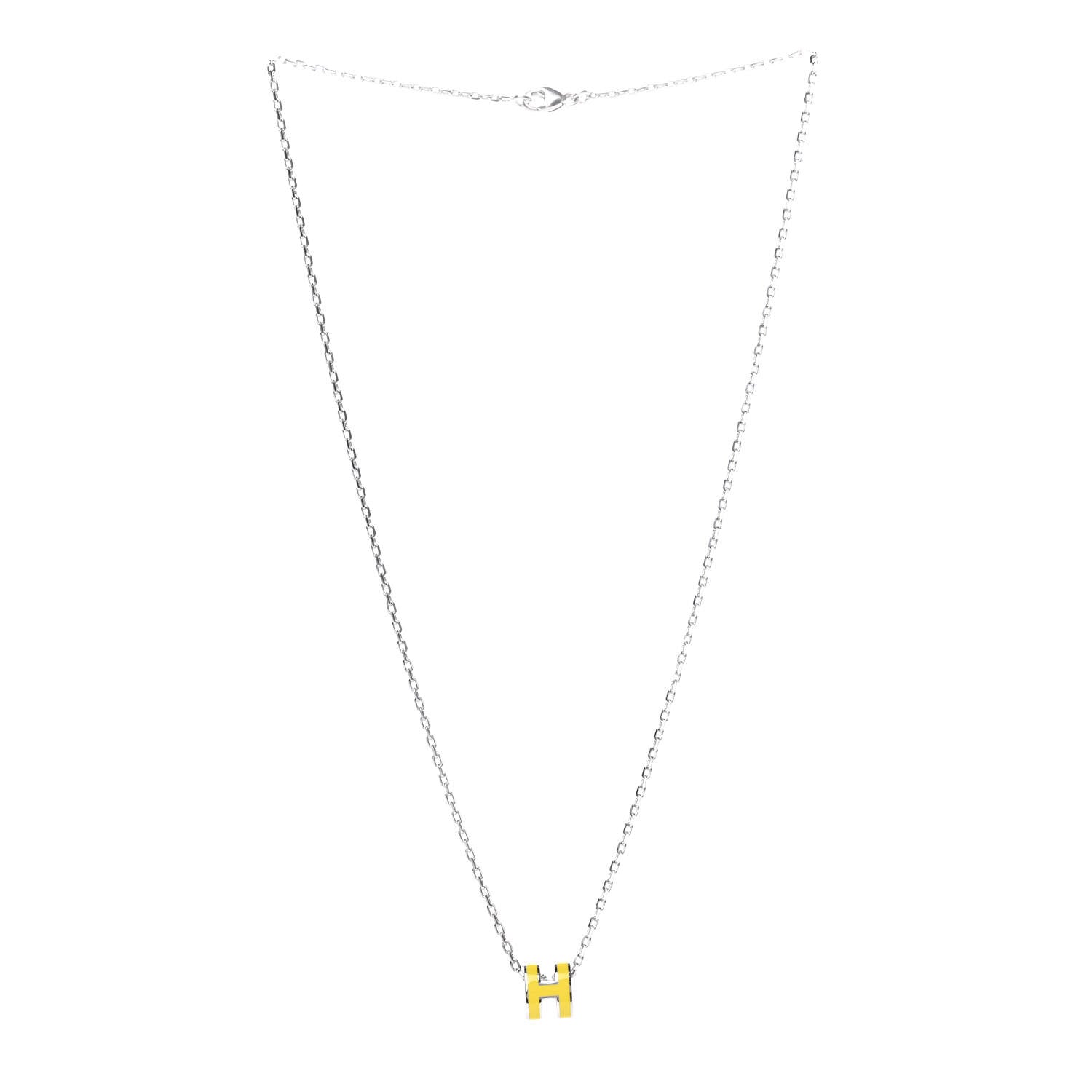 Hermes Lacquered Palladium Mini Pop H Pendant Necklace Jaune Sature 3 of 5
