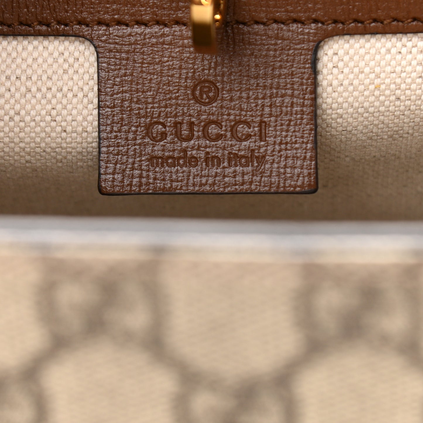 GG Supreme Monogram Azalea Calfskin Small Retro Interlocking G Tote Bag Beige Ebony Brown Sugar