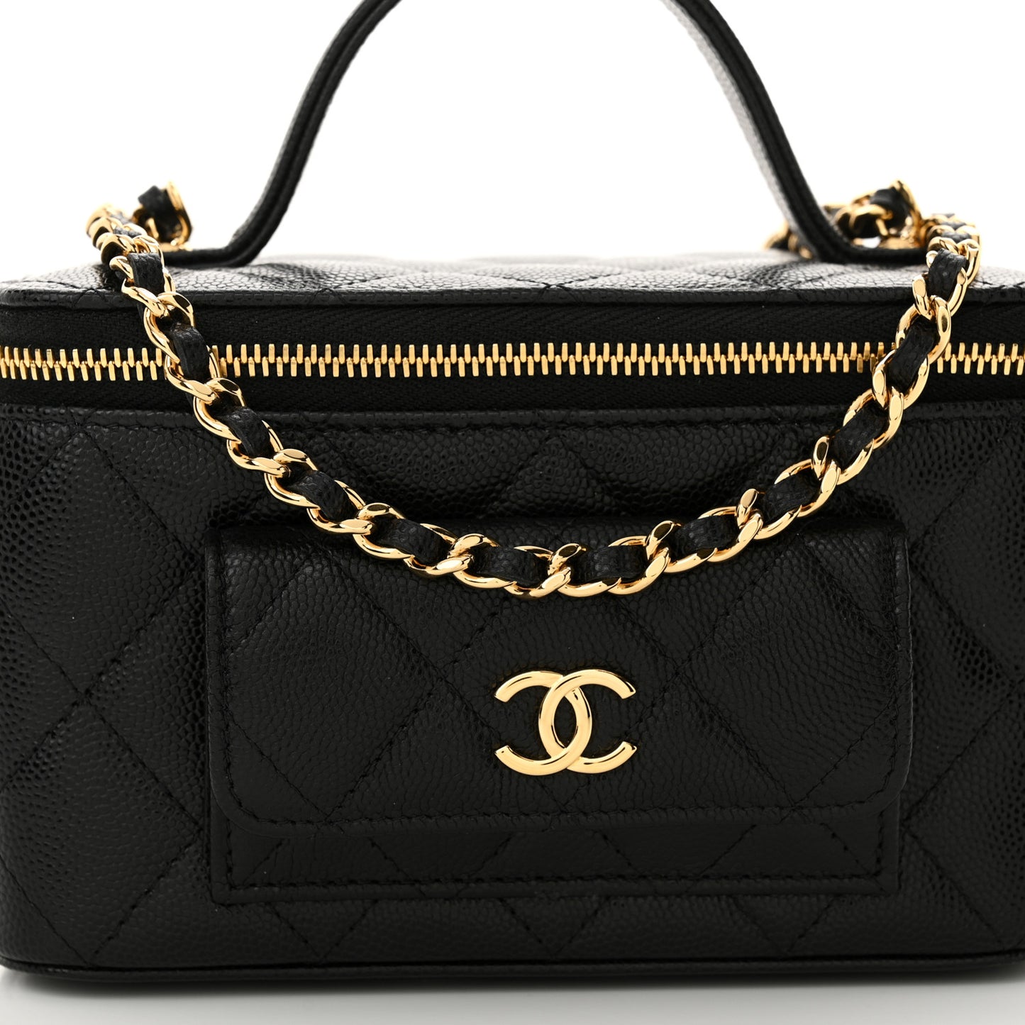 Caviar Quilted Polly Pocket East West Top Vanity With Chain Black