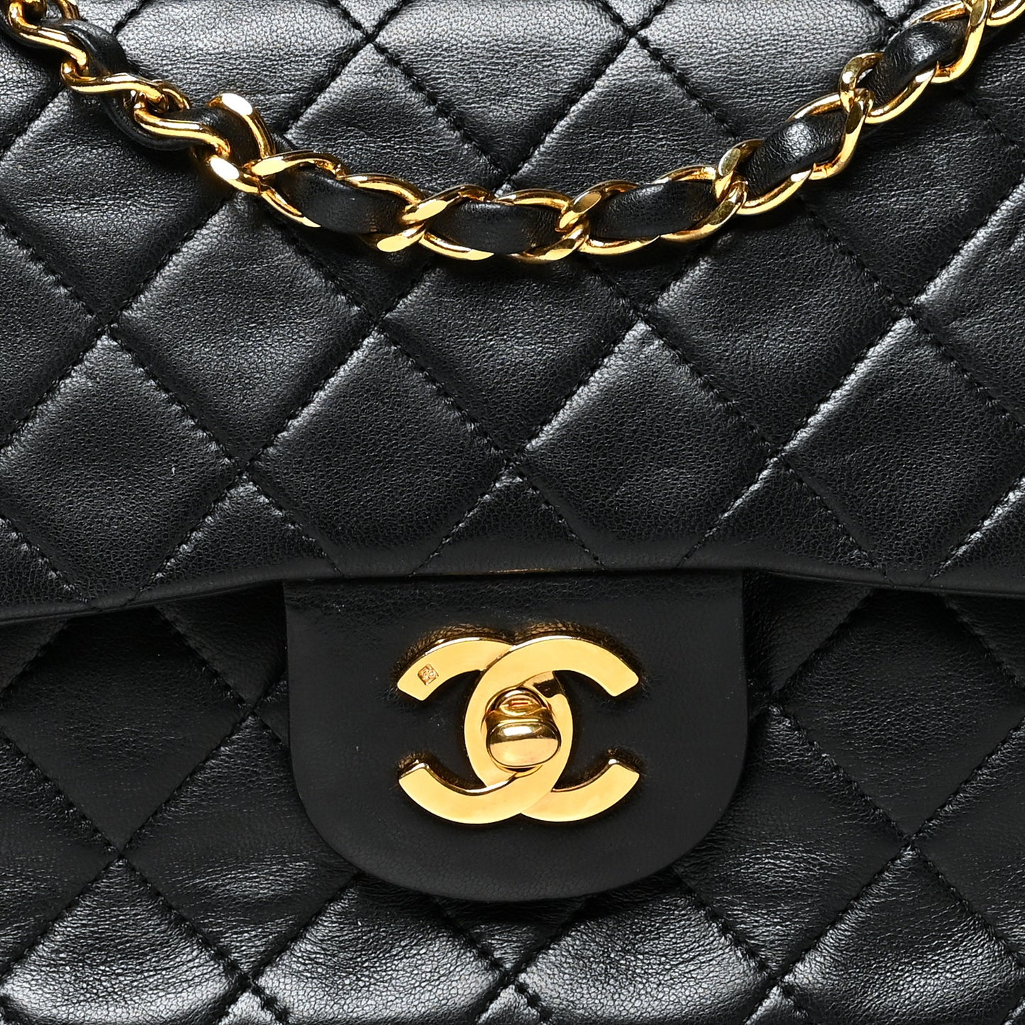 Lambskin Quilted Small Double Flap Black