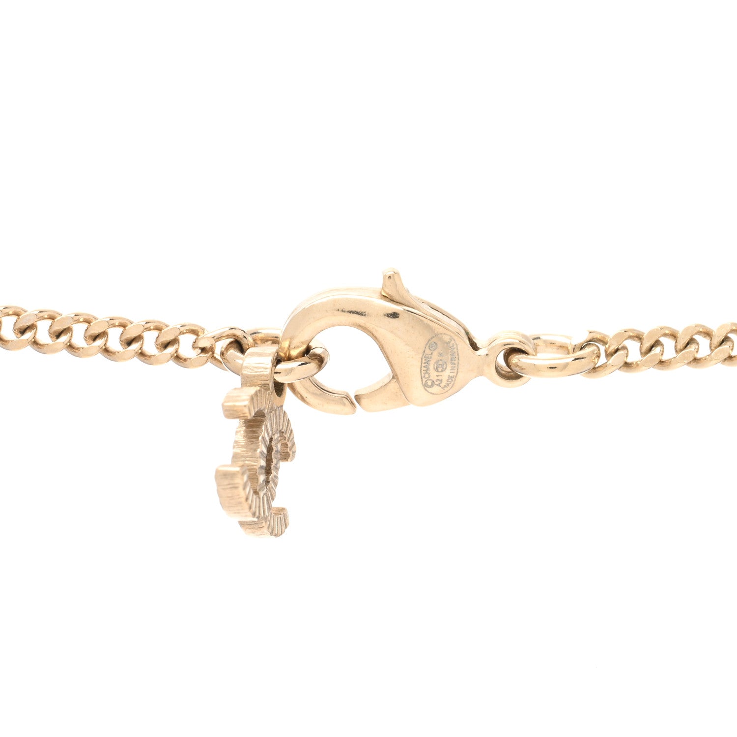 Chanel Metal Crystal CC Necklace Pink Gold 3 of 3