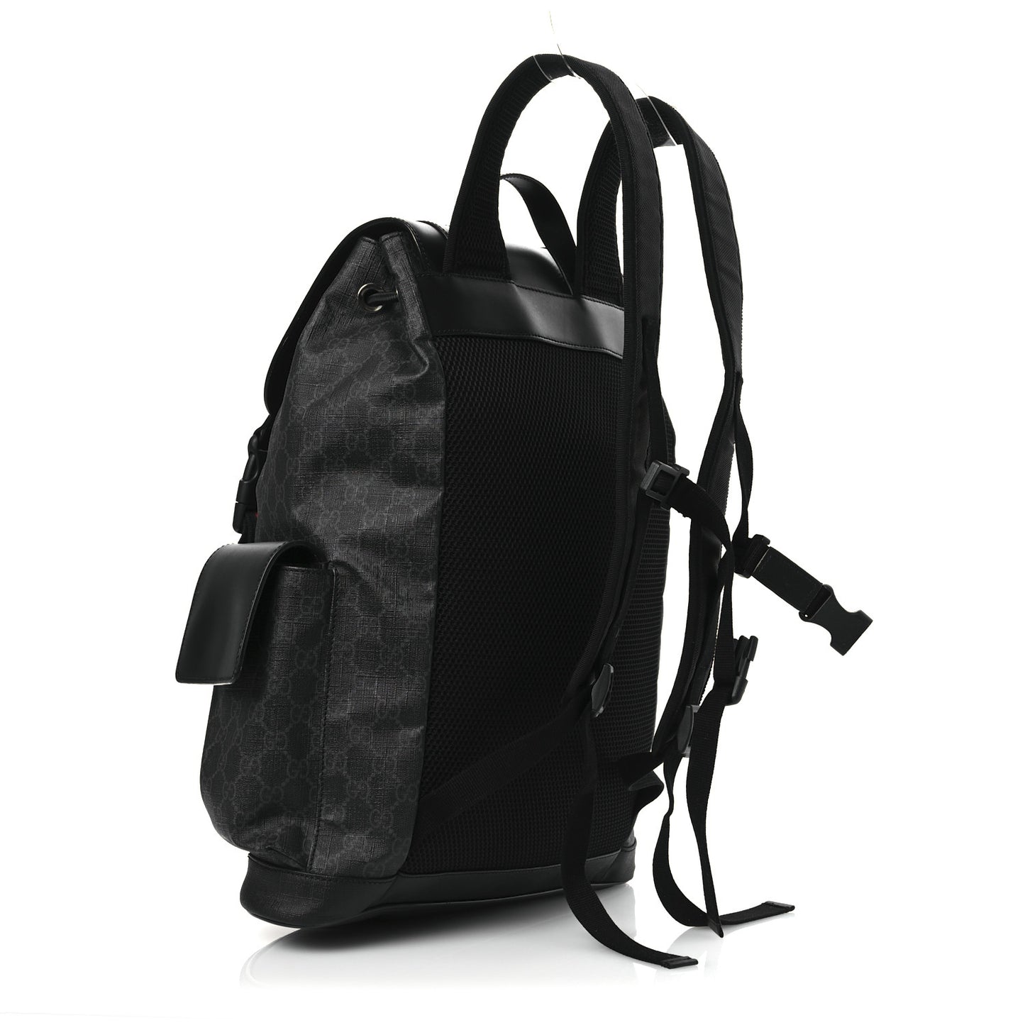 Soft GG Supreme Monogram Calfskin Web Double Buckle Backpack Black