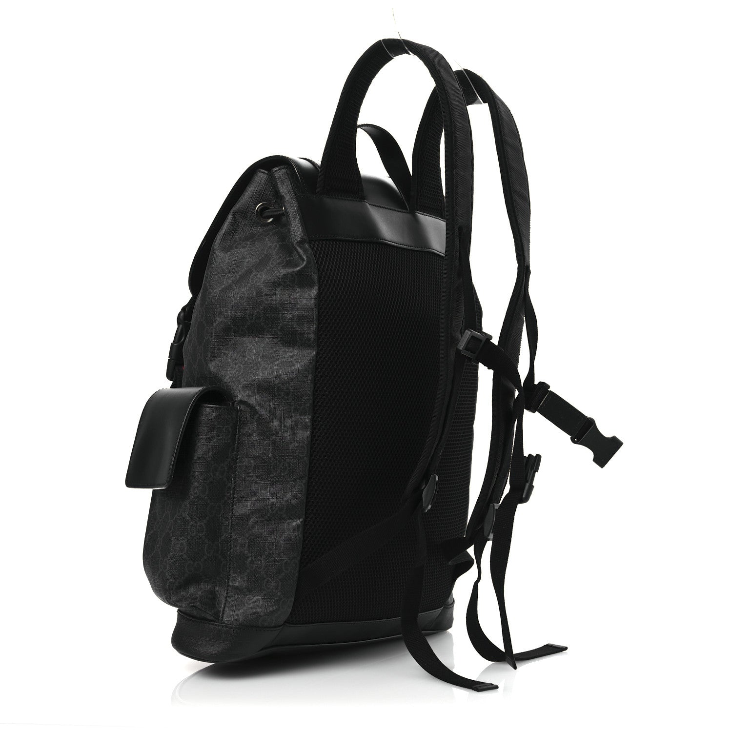 Gucci Soft GG Supreme Monogram Calfskin Web Double Buckle Backpack Black 3 of 13