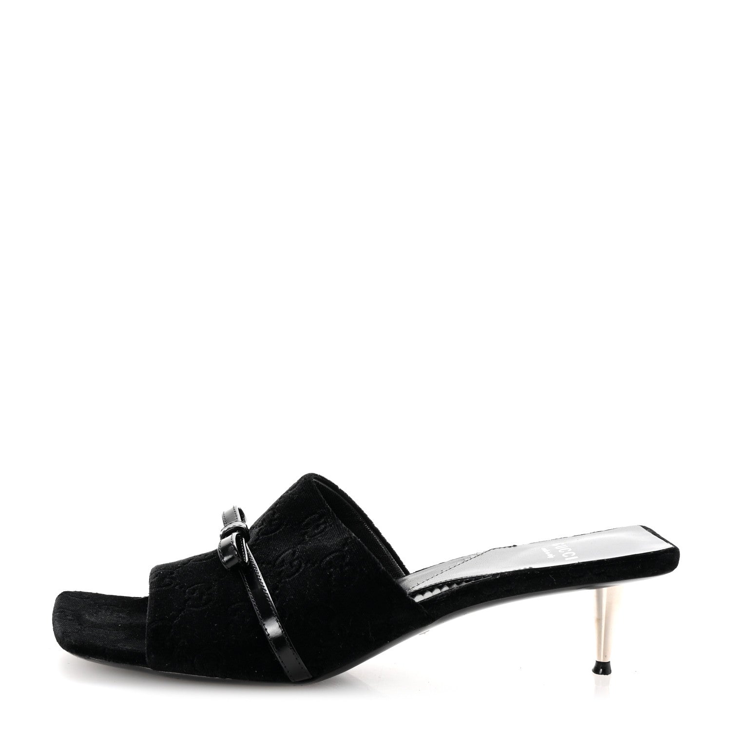 Gucci New Velvet Ashmir Regent Calfskin GG Monogram Square Toe Bow 45mm Slide Sandals 39.5 Black 1 of 10