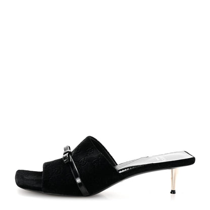 Gucci New Velvet Ashmir Regent Calfskin GG Monogram Square Toe Bow 45mm Slide Sandals 39.5 Black 1 of 10
