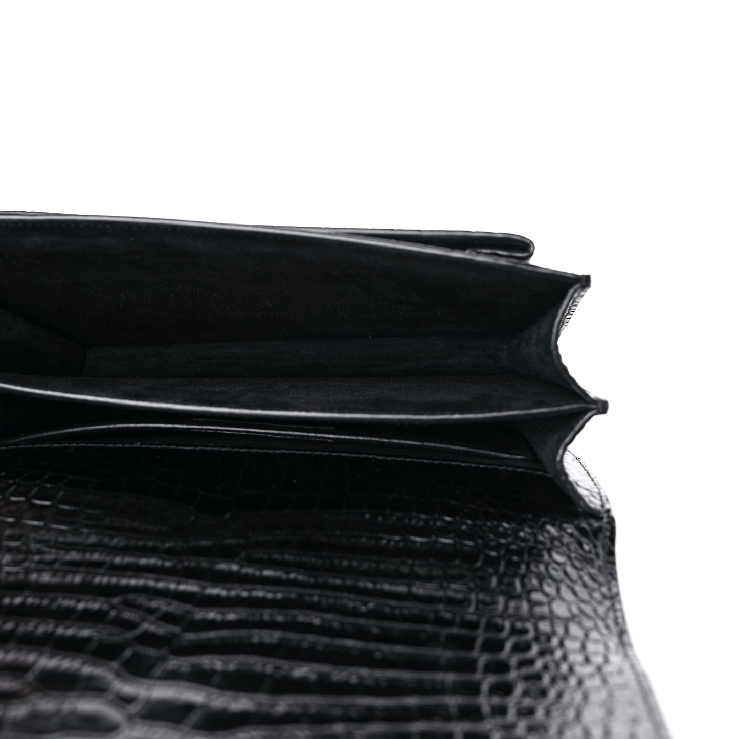 Calfskin Crocodile Embossed Medium Monogram Sunset Black