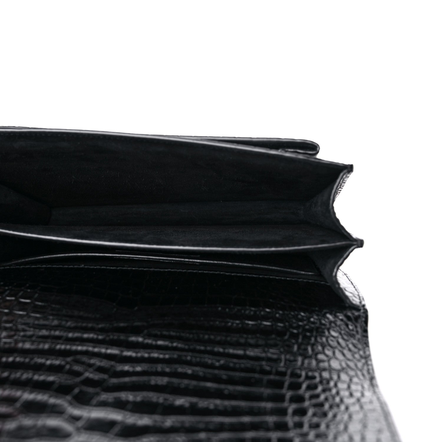 Saint Laurent Calfskin Crocodile Embossed Medium Monogram Sunset Black 5 of 9